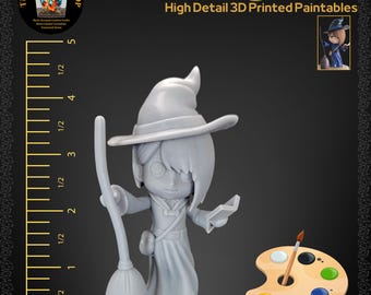 4.5-inch High Resolution 3D Printed Paintable Friendly Witch, Fun Craft Activity for Kids and Adults, Resin Printed Halloween Figurines