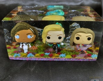 The Marvels, Danvers, Rambeau, and Kamala, Funko Pocket Pop in Resin Cube, Marvel MCU Collectable, Custom Funko Pop Display, Captain Marvel