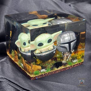 Mando and the Child Funko Pocket Pop | Collectable Gift | Star Wars | Mandalorian | Hand Crafted Diorama Resin Cube |  Custom Funko Display