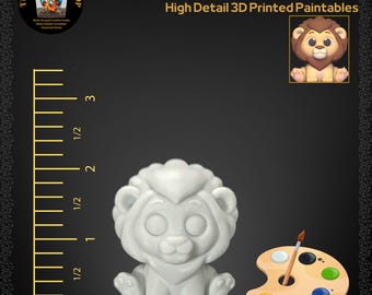 3D Printed Gentle Lion Figurine: Paintable Resin Jungle Craft (2-inch)