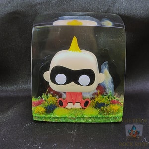 Baby Jack Jack Funko Pocket Pop in Resin Cube Diorama, The Incredibles Custom Funko Collectable, Office Desktop Collection, Superhero Gift
