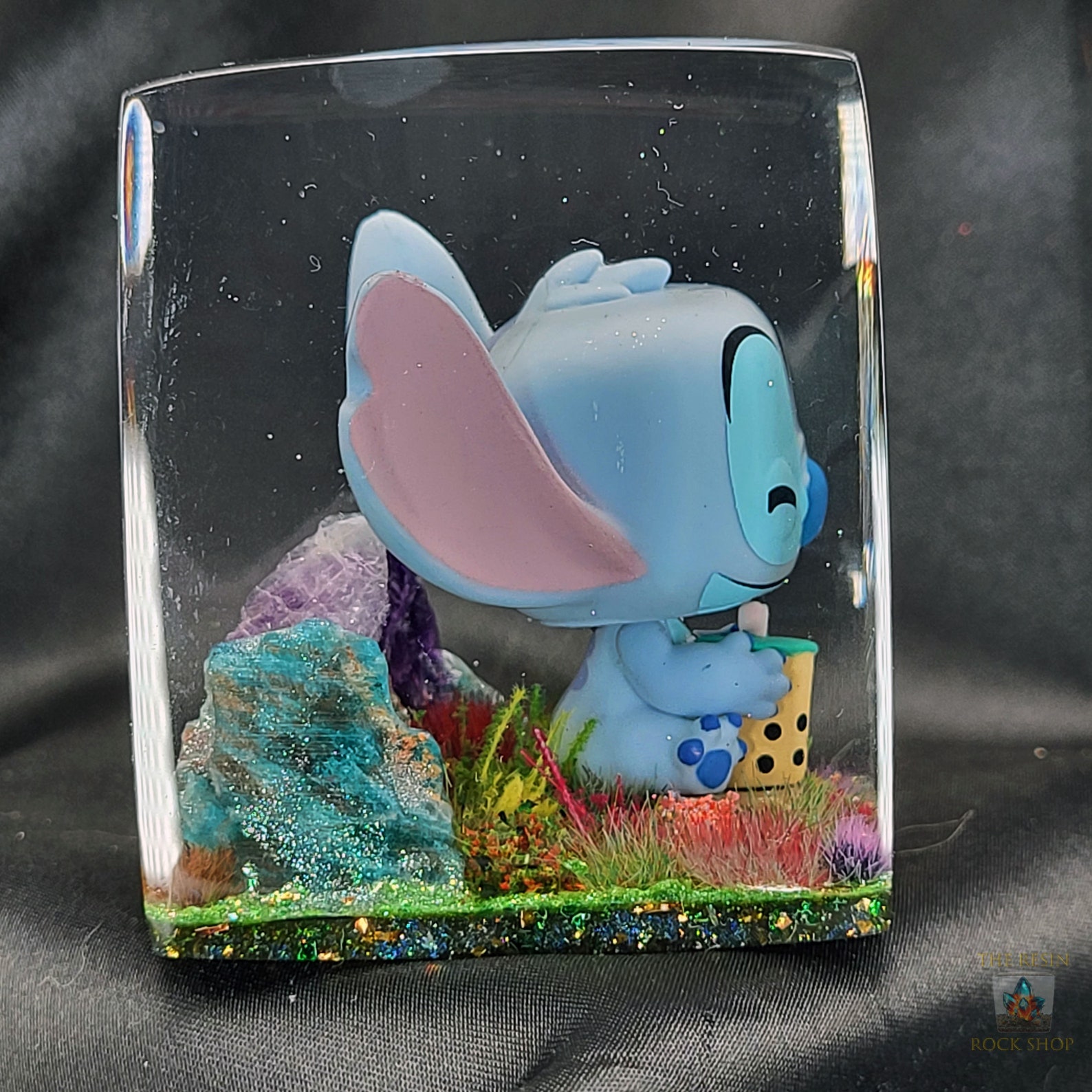 Stitch With Bubble Tea Funko Pocket Pop in Resin Cube Diorama Etsy