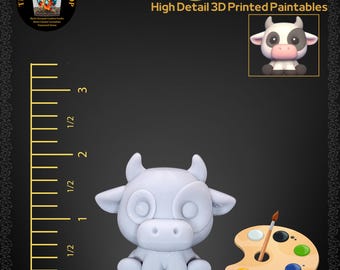 2-inch High Resolution 3D Printed Paintable Cute Baby Cow, Fun Craft Activity for Kids and Adults, Resin Printed Baby Animal Figurines