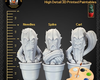 4-inch High Resolution 3D Printed Paintable Prickly Cactus Gang, Fun Craft Activity for both Kids and Adults, Resin Printed Cactus Figurines