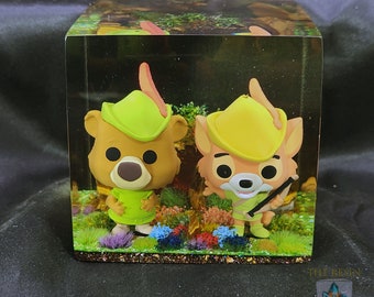 Robin Hood and Little John Pocket Pop Resin Cube Display Case, Funko Collectable Art, Custom Funko Pop Display, Collectable, Desktop Gift