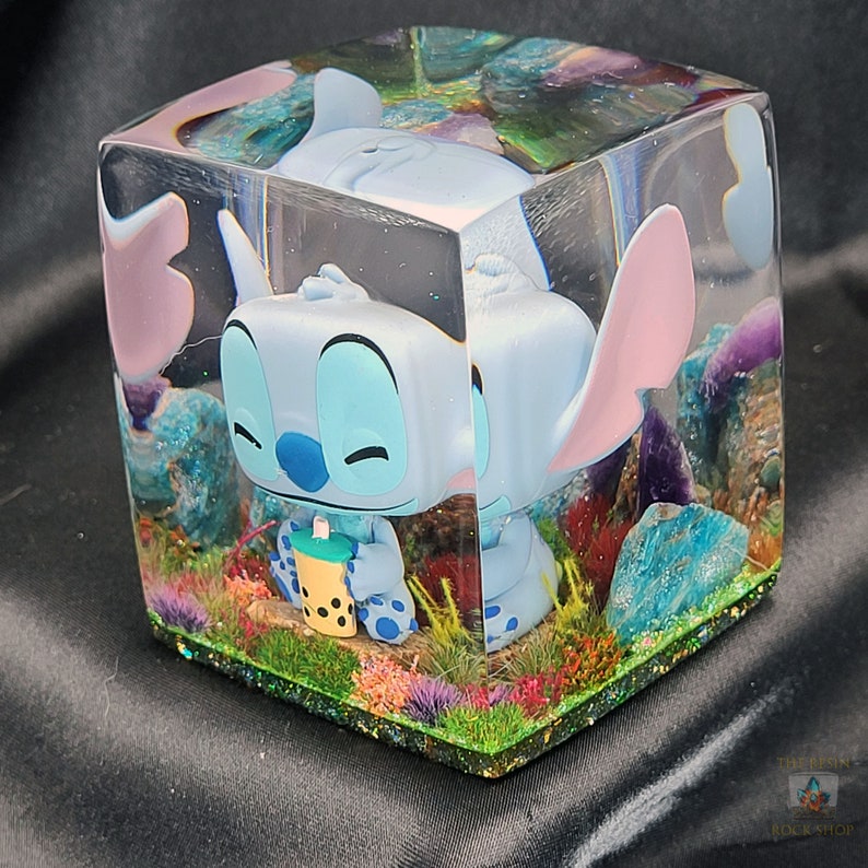 Stitch With Bubble Tea Funko Pocket Pop in Resin Cube Diorama Etsy