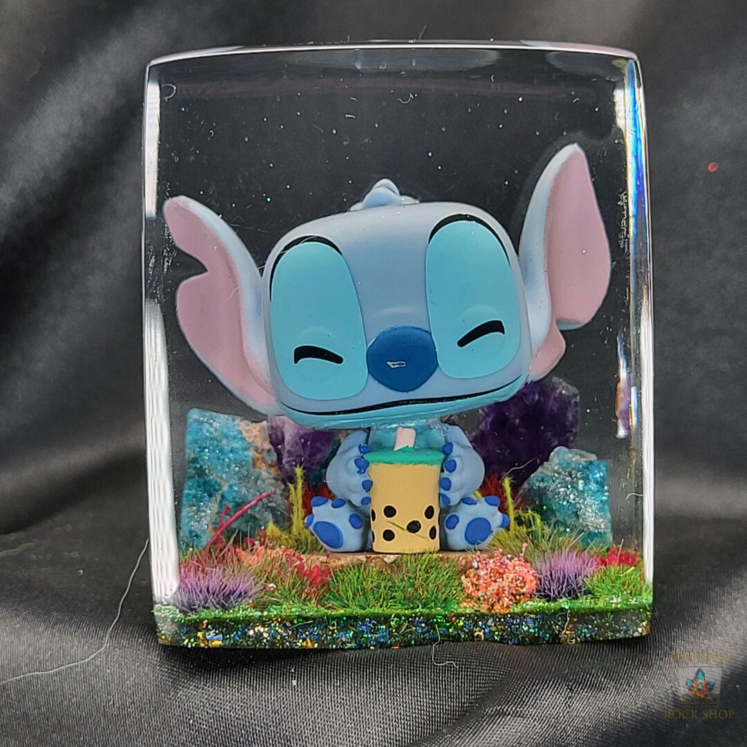 Stitch With Bubble Tea Funko Pocket Pop in Resin Cube Diorama Etsy