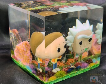 Rick and Morty Funko Pocket Pop Resin Cube Display, Cartoon Network Collectable Art, Custom Funko Pop Display, Collectable, Desktop Gift