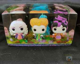 Sanderson Sisters (Hocus Pocus) Funko Pocket Pop in Resin Cube, Classic Halloween Movie Collectable, Custom Funko Pop Display, Witch Gift