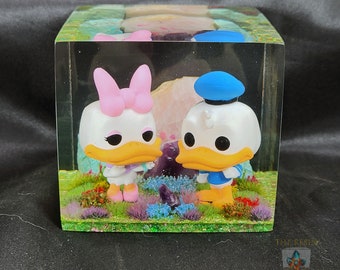 Donald and Daisy Duck Pocket Funko Pop Resin Cube Display Case, Funko Collectable Art, Custom Funko Display, Disney Animation Collectable