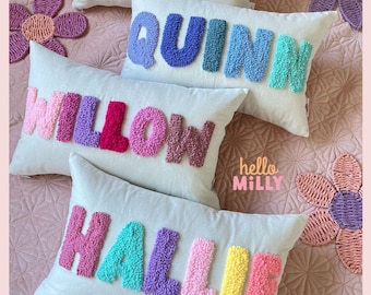 Personalised Punch Needle Decorative Cushion | Kids Decor Name Pillow | Baby Shower Room Nursery Initial Decoration Girls Birthday Gift