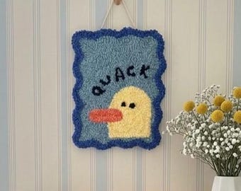 Quirky Duckling Punch Needle Wall Art Hanging | Silly Goose Embroidered Nursery Gallery Wall Decor | Preppy Kawaii