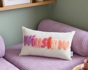 Bubble Font Personalised Punch Needle Decorative Cushion | Kids Room Decor Name Pillow | Unique Baby Room Nursery Initial Decoration Gift