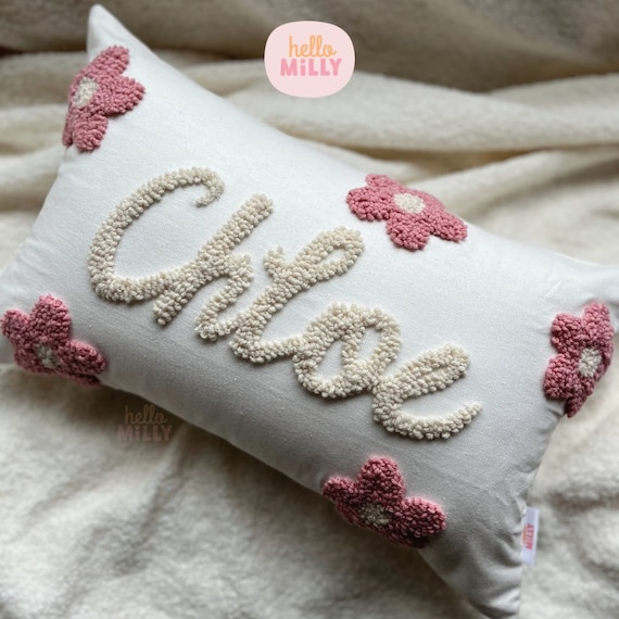 Daisy Personalised Punch Needle Decorative Cushion Kids Room Decor Name Pillow Girls Baby Room Nursery Floral Initial Decoration Gift Etsy