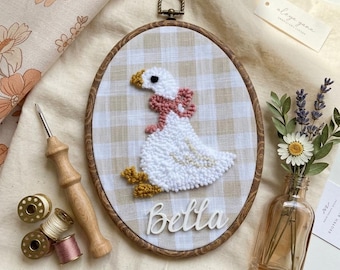 Oval Embroidery Hoop Art with Name Personalisation | Sweet Goose Punch Needle Nursery Gallery Wall Decor | Cottagecore