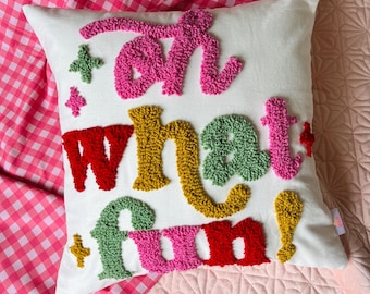 Oh What Fun Christmas Cushion Room Decoration | Handmade Boucle Punch Needle Embroidery | Festive Dopamine Cute Gift