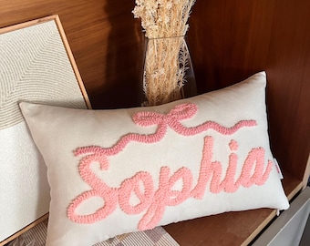 Personalized Punch Needle Cushion - Top Bow, Kids Room Decor