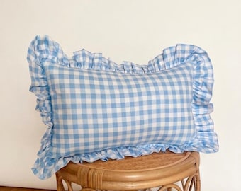 Handmade Gingham Cotton Ruffled Cushion Cover | Custom Pillow Case, Cottagecore Decor