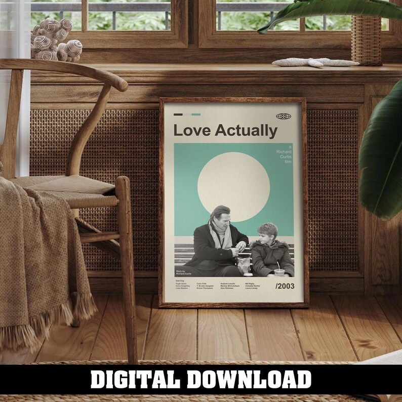 Mid Century Modern Love Actually Poster Digital Print, Custom Movie ...
