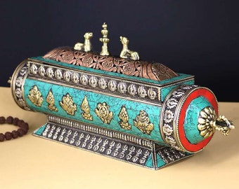 Tibetan Incense Burner, Precious Brass Turquoise Incense Stick Holder With Storage Compartment, Incense Ash Catcher, Handcrafted in Nepal