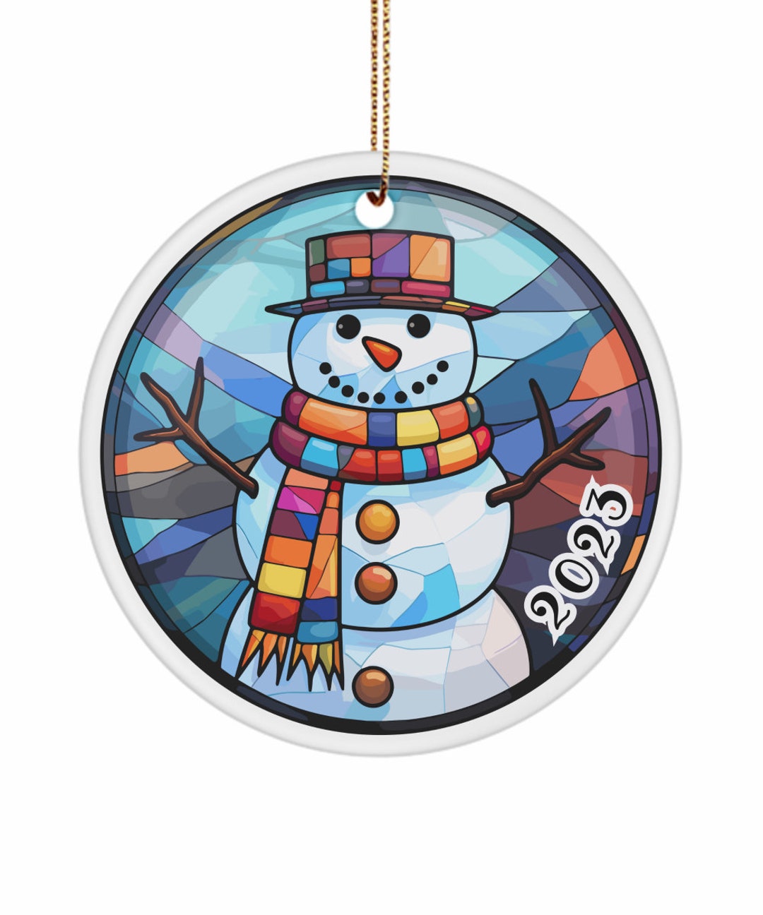 Faux Stained Glass Snowman Ornament: Ceramic Christmas Tree Decoration ...