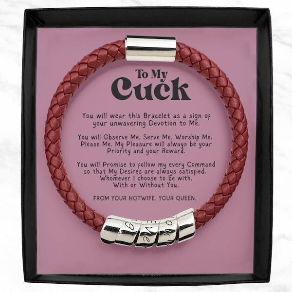 Cuckold Jewelry Bracelet Maroon Red Vegan Leather Gifts For Cuck Husband Boyfriend, Swingers Lifestyle, Cuck Bi Kinks Fetishes 3some