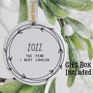 2024 The Year I Beat Cancer Gifts Custom Ornament, Minimalist Black White Ornament, Cancer Survivor, Personalized Year, I Kicked Cancer