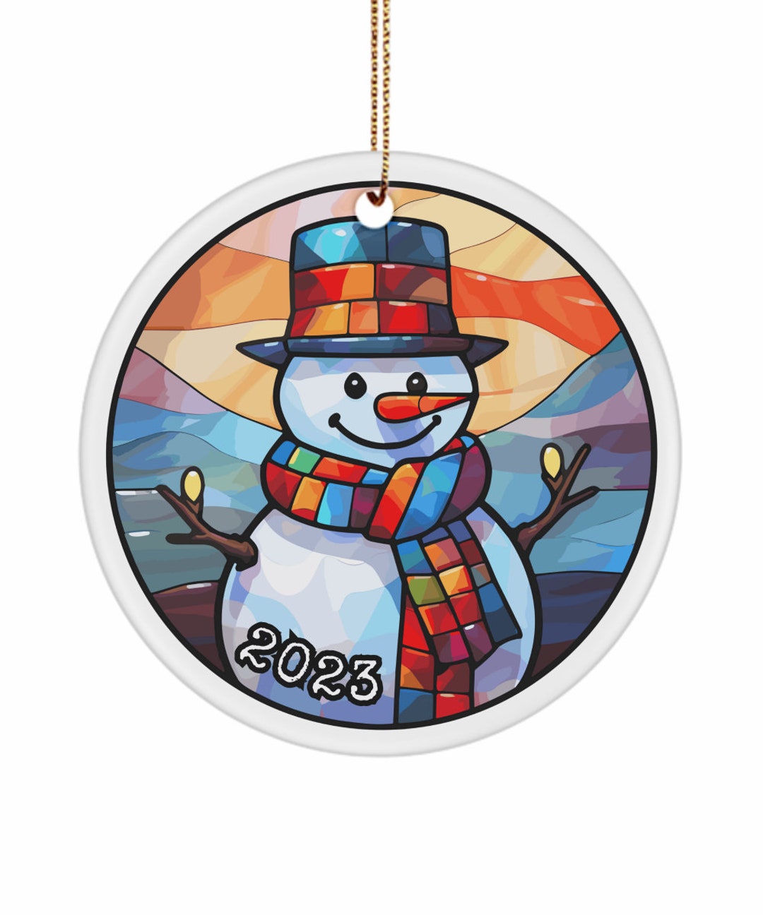 2025 Cute Faux Stained Glass Snowman Christmas Tree Ornament Gift for ...