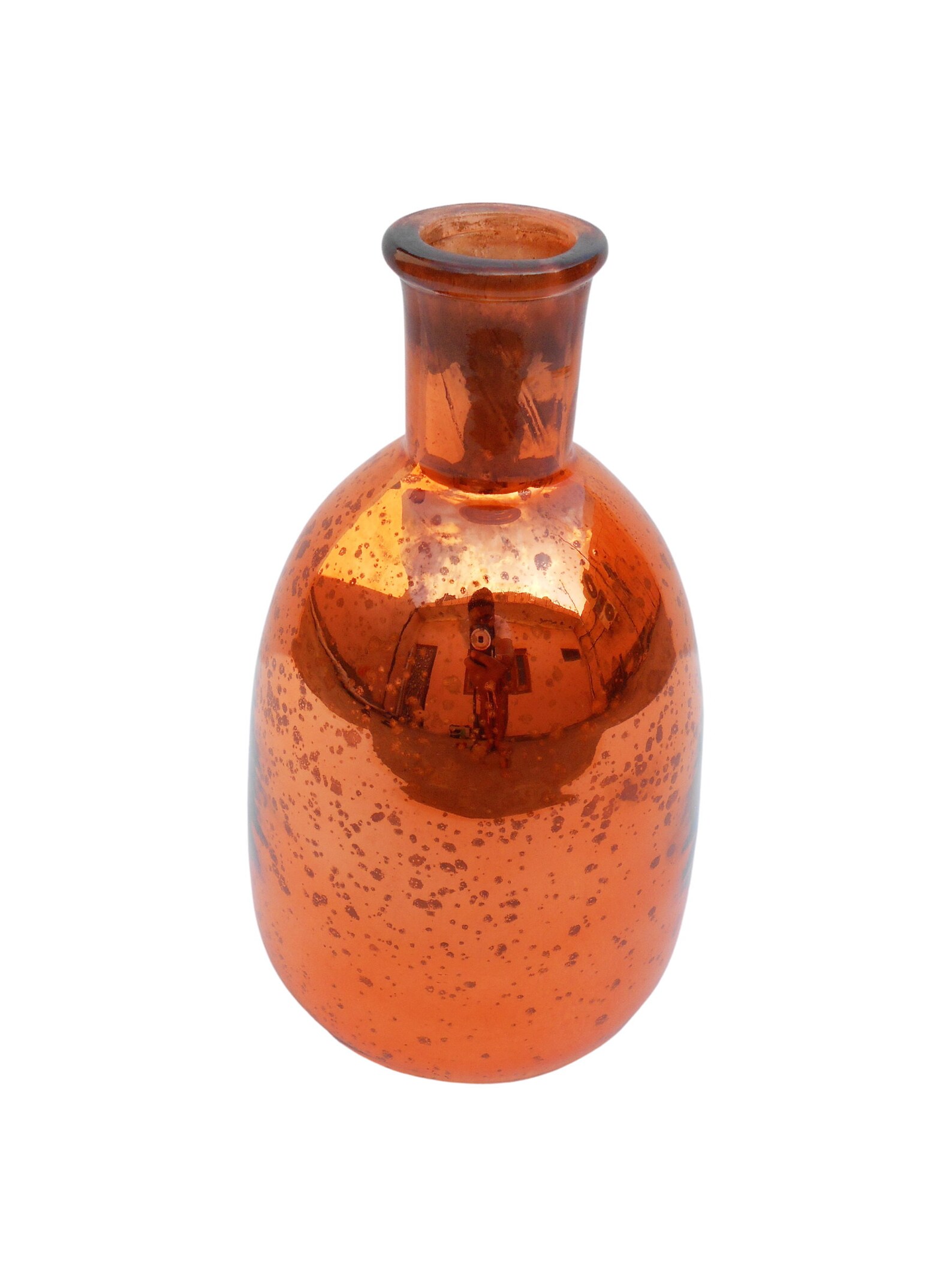 Orange Glass Bottle / Vase in Antique Mercury, Handmade Bottle / Vase for Home Decoration
