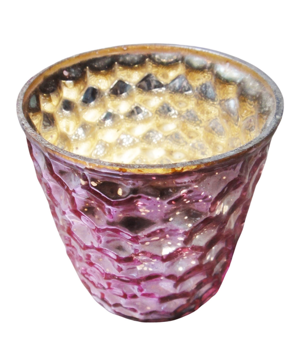 Glass Votive in Pink Antique Mercury, Embossed Design Votive, Handmade