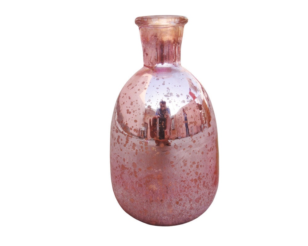 Pink Glass Bottle / Vase in Antique Mercury Handmade Bottle / Etsy