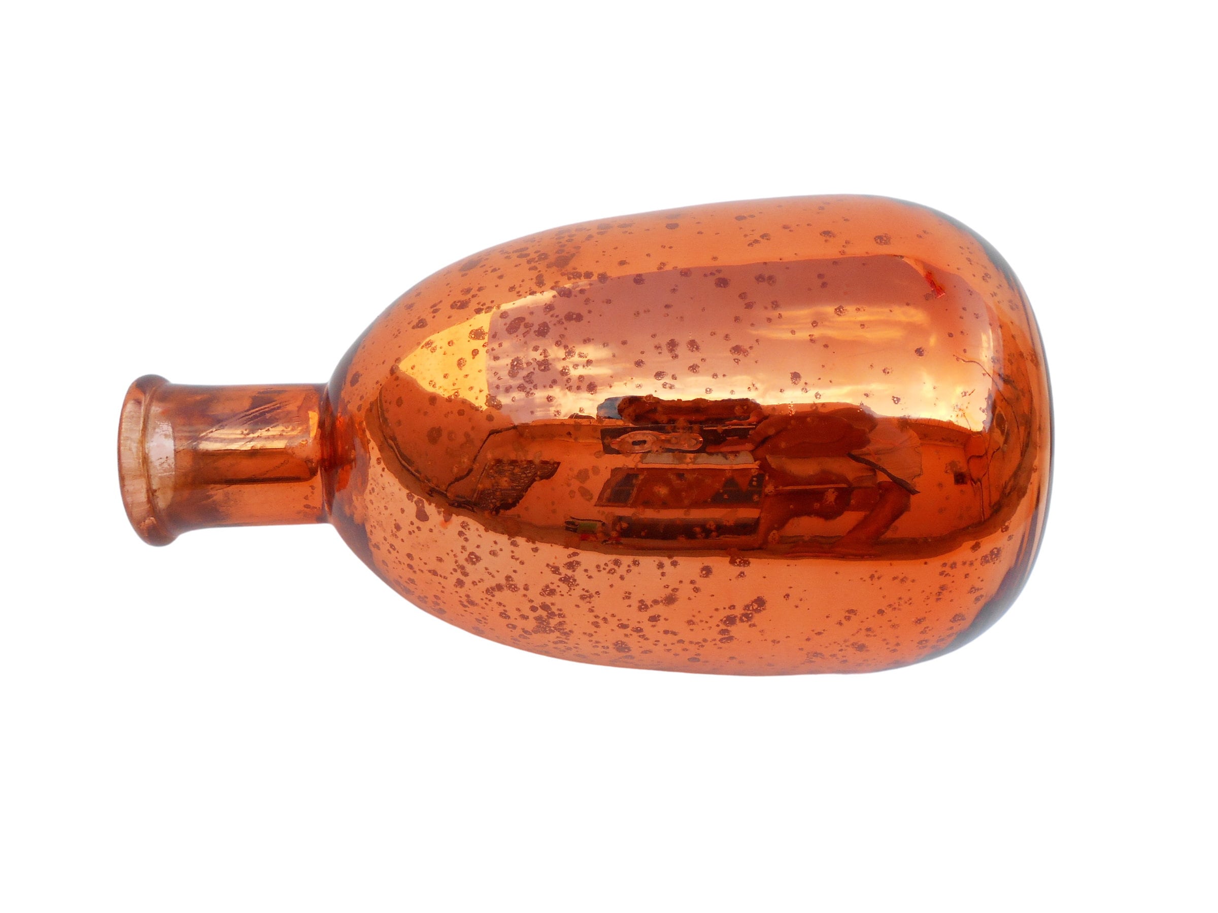 Orange Glass Bottle / Vase in Antique Mercury, Handmade Bottle / Vase for Home Decoration
