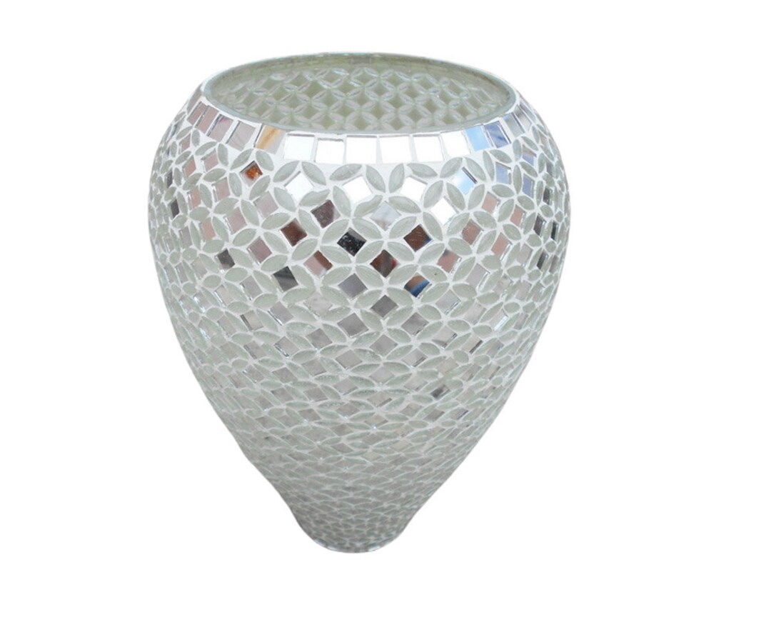 12 Mirror Silver Mosaic Vase Handmade Vase for Living Etsy