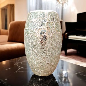 Vase With Silver Shining Mosaic, Handmade Vase for Living Room, Home Decoration, Vase for Christmas Gifting