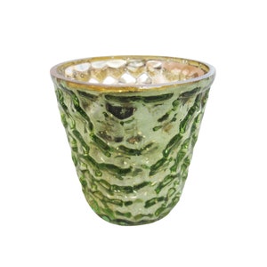 Glass Votive In Green Antique Mercury, Embossed Design Votive, Handmade Votive for Living Room Decor, Home Decoration