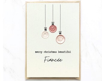 Fiancée Christmas Card, Elegant Wax Seal Festive Bauble Design for your Wife to Be, Luxury Handmade Card