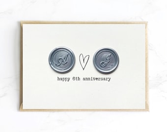 Tarjeta de aniversario, tarjeta de sexto aniversario de bodas, aniversario de hierro, tarjeta personalizada con sello de cera, aniversario de marido y mujer, tarjeta de lujo A6