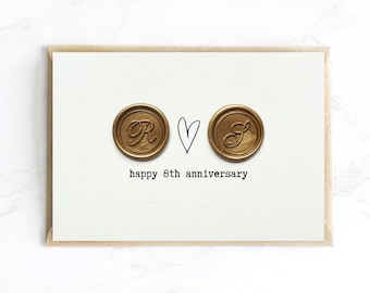Anniversary Card, 8th Wedding Anniversary Card, Bronze Anniversary, Custom Wax Seal Card, Husband & Wife Anniversary, Luxury A6 Card