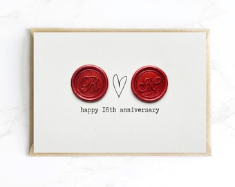 Anniversary Card, 16th Wedding Anniversary Card, Wax Anniversary, Custom Wax Seal Card, Husband & Wife Anniversary, Luxury A6 Card