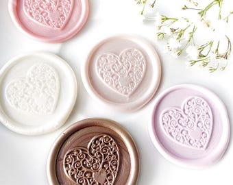 Heart Wax Seals – Romantic Self-Adhesive Envelope Stickers for Weddings, Bridal Showers, Engagements, Handmade Packs of 1–100