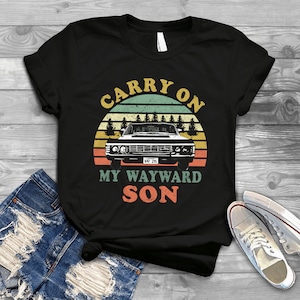 Carry on My Wayward Son Supernatural Vintage T-Shirt, Supernatural Shirt, Retro Geschenk Tee für Sie und Ihre Freunde