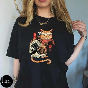 Catana Wave Cat Tattooed Samurai Cat Japanese Art T-Shirt, Cat Samurai Shirt, Samurai Cat Shirt, Cat Lover Gift Shirt, Sweatshirt, Hoodie