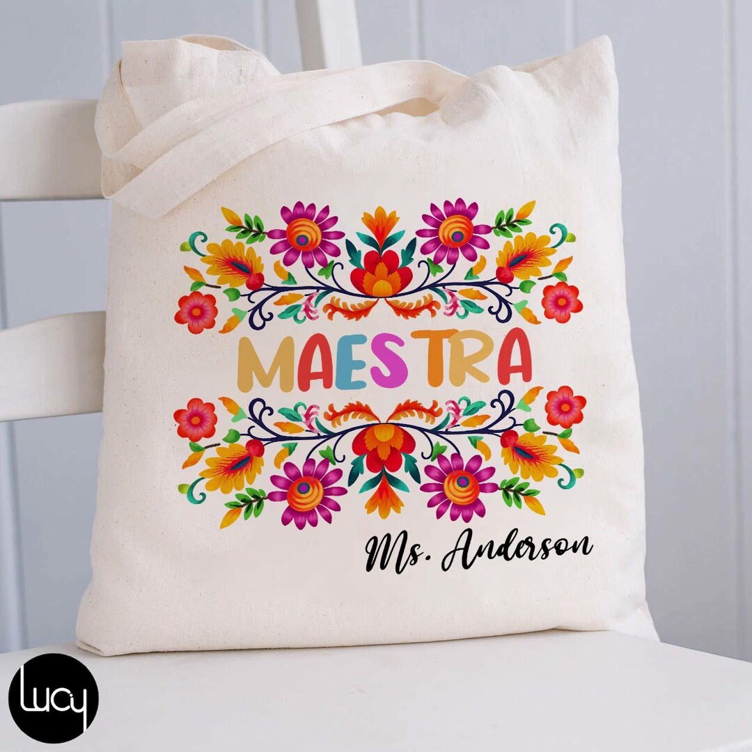 Personalized Name Maestra Teacher Tote Bag, Custom Name Spanish Teacher ...