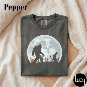 Funny Bigfoot Easter Basket Bunny Silhouette Boys Girls Kids T-Shirt, Sasquatch Easter Egg Hunt Tee, Bunny Ears Bigfoot Funny Graphic Tee