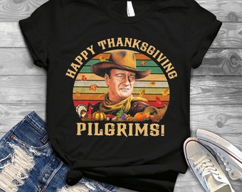 Awesome Happy Thanksgiving Pilgrims Cowboy Vintage T-Shirt, Cowboy Shirt, Cowboy Lovers Shirt, Gift Tee For You And Your Friends