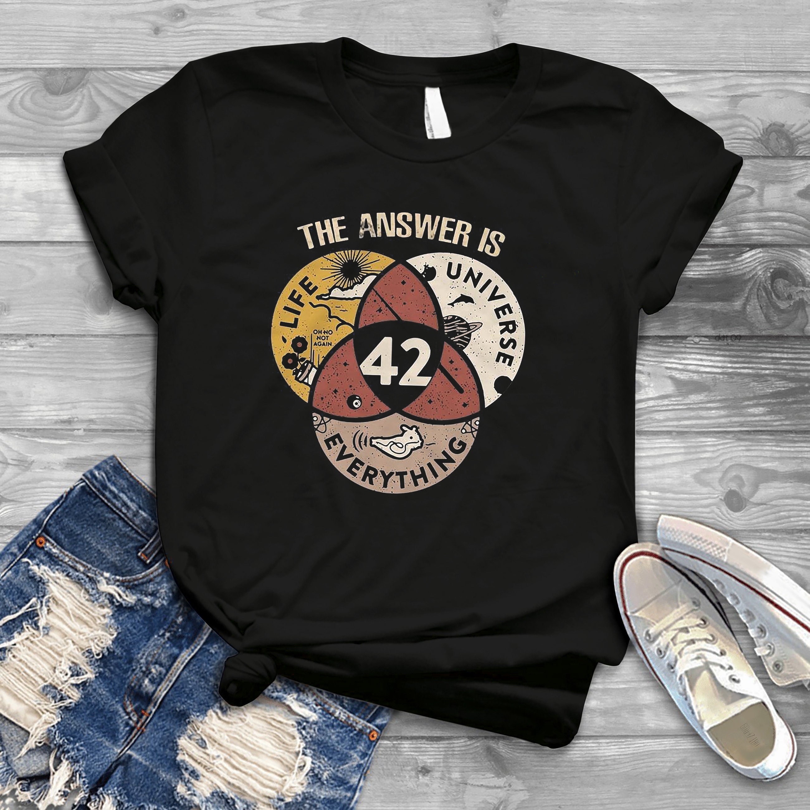 42 The Answer To Life The Universe and Everything Funny Men Cotton Black T-Shirt 42 The Answer To Life The Universe and Everything Funny Men Cotton Black T-Shirt