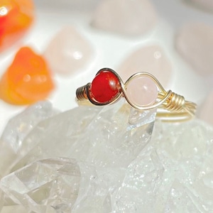 Dainty Rose Quartz & Carnelian Wire Wrapped Infinity Ring |Sizes 4US - 15US| Sterling Silver| 14k Gold Filled | Power Duo handmade rings