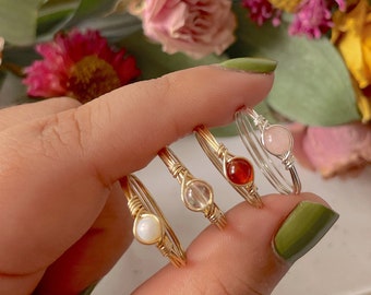 Dainty Crystal Rings | Carnelian | Rose Quartz | Malachite | Red Jasper | Howlite | Rhodocrosite | Jade | Opalite Tiny Crystal Ring