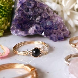 Cleanse and Protect Power Duo Ring | Infinity Crystal Ring | Rainbow Obsidian and Clear Quartz| 4US - 15US Sterling Silver | 14K Gold filled