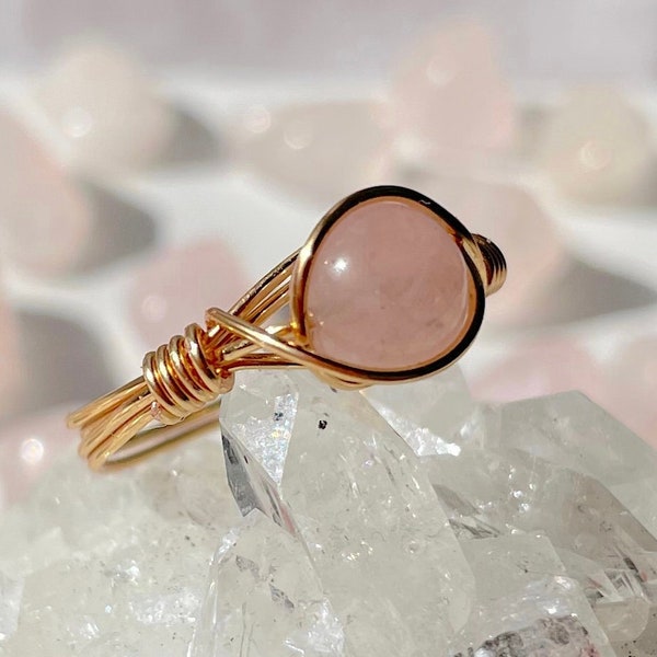 Rose Quartz Ring | January Birthstone | Wire Wrapped Ring | 14K Gold Filled | Sterling Silver | Madagascar Rose Quartz | Love Intention Ring